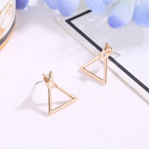 Trendy Gold Tone Geometric Minimalist Earrings - Picture 3 of 5